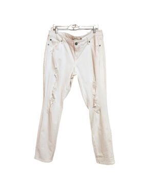 Torrid White Ripped Distressed Mid Rise Stretch Denim Jeans 14 Regular